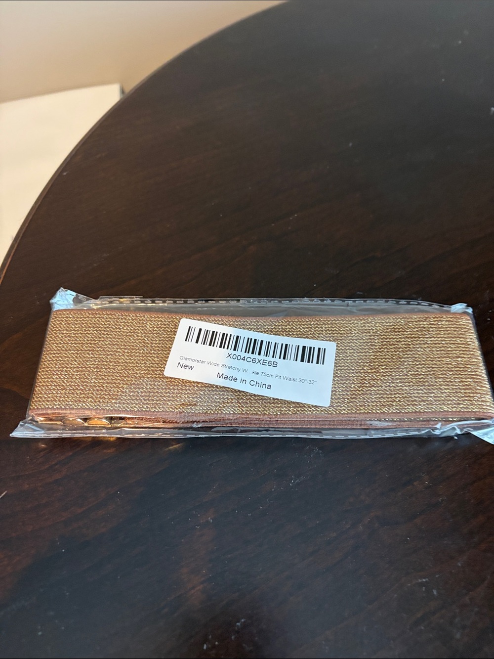 Stretch Woven Waist Belt in Tan with Gold Metal Accent 30”-32” Waist